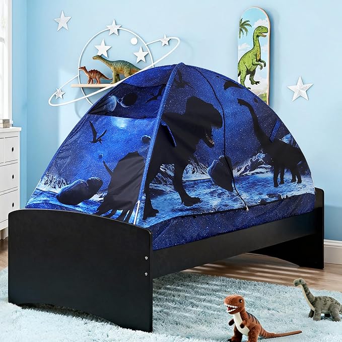 Kid Bed Tent -Twin Play Tent Baby Toddlers Dream Playhouse for Bedroom Decor Indoor Games Twin Size Bed Canopy by CRAWLBO(Dinosaurs)