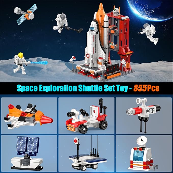 Space Shuttle Rocket Building Kit, 888PCS STEM Toy Block Set for Kids Ages 6+, 11 in 1 Aerospace Construction Toys, Educational Gift for Boys Girls Birthday Christmas