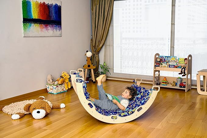 Climbing Arch | Montessori Rocker Arch | Arch with Cosy Pillow | Wooden Climbing Arch with Cushion | Wooden Climbing Arch and Rocker | Indoor Playground Cosy Cushion Rocker (Jungle)