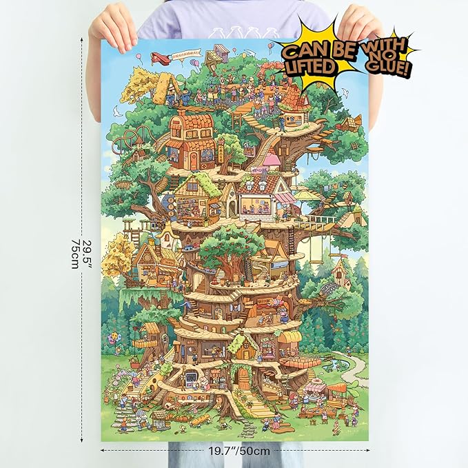 MOMIBOOK 1000 Piece Puzzle for Adults Jigsaw Puzzles of The Wonderful Tree House Expedition, Luminous Painting Image Challenging Hard Impossible Puzzle Unique Funny Party Christmas Birthday Gifts