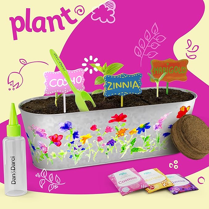 Dan&Darci Paint & Plant Flower Growing Kit for Kids - Gift Ideas Age 5 6 7 8-12 Year Old Girl - Birthday Crafts Gifts for Girls & Boys, Fun Children Gardening Kits, Art Projects for Ages 5-12 Years