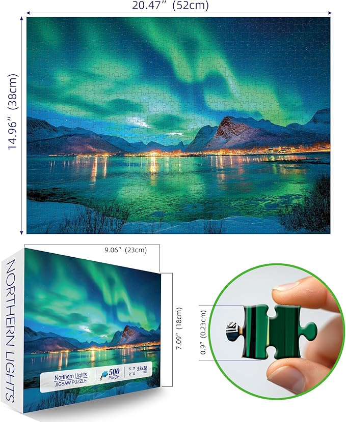 Northern Lights 500 Piece Puzzles for Adults Kids Aurora Nature Landscape Jigsaw Puzzles Family Challenging Mountain Lake Scenery Puzzles (21"x15")