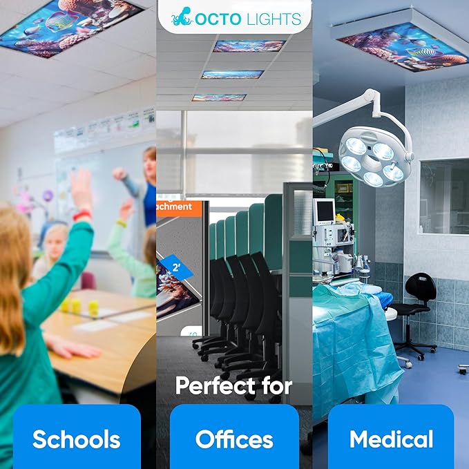 Light Covers for Ceiling Lights Classroom - Magnetic Ocean Cover for Fluorescent Or LED Fixture - Must Haves for Teacher Supplies - Home, Office Cubicle Decor - Calming Overhead Lighting