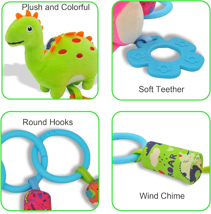 Baby Toys for 0 3 6 9 12 Months, Soft Rattle Wind Chime Car Seat Crib Stroller Toys, Dinosaur Baby Hanging Toys Birthday for Baby Boys and Girls