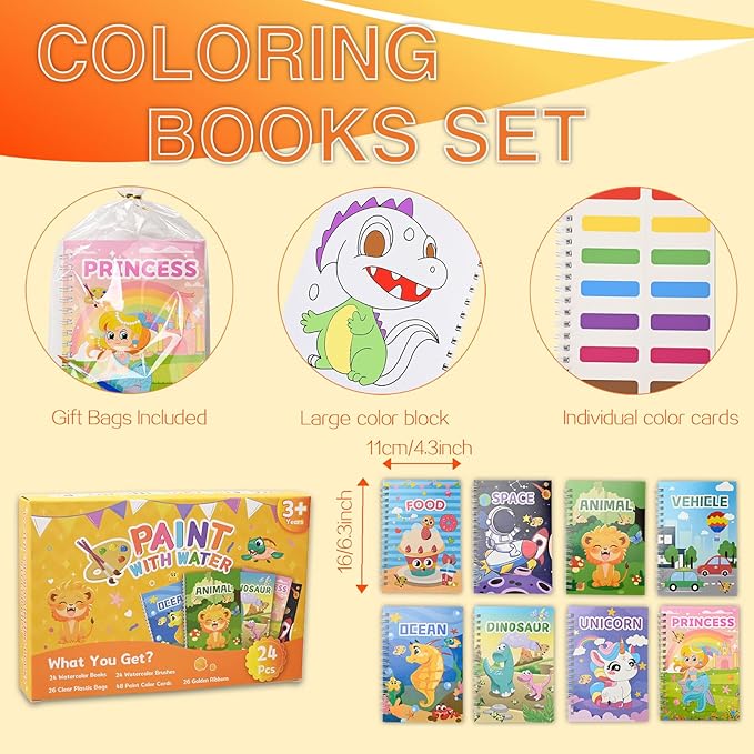 Bondream 24 Water Coloring Books for Kids Party Favors,Coloring Books for Children Ages 4-8,Birthday Christmas Goodie Bag Stuffers Kids Art Craft Kit Teacher Return Gift Classroom Prize