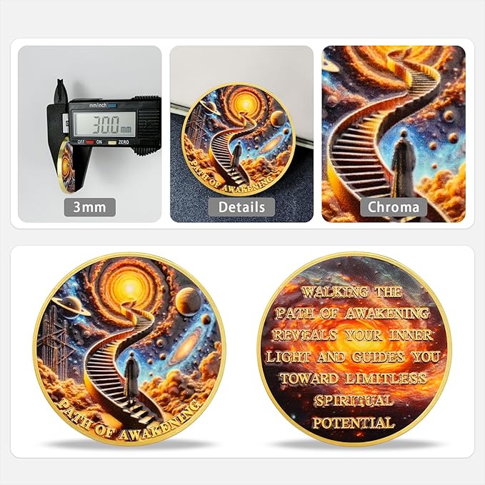 Path of Awakening Sobriety Coin Recovery Medallion with Golden Staircase Cosmic Design AA Token Sober Chip for Spiritual Growth Sobriety Gifts