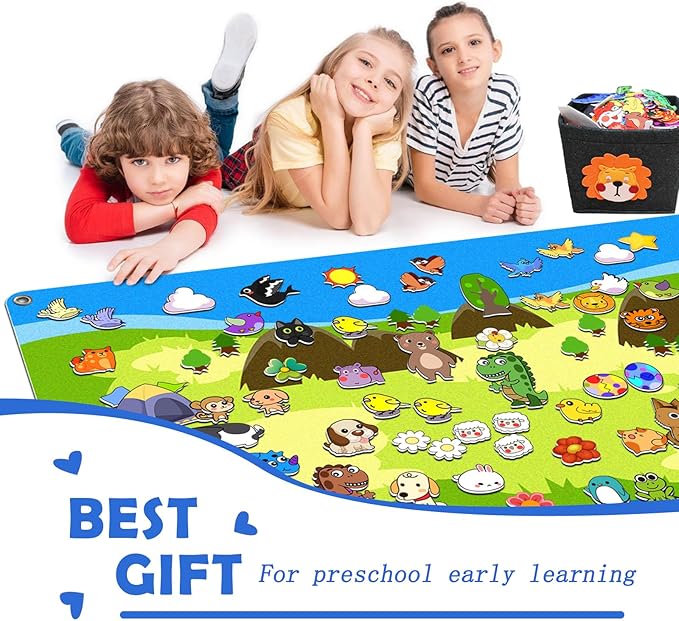 204Pcs Animals Felt Busy Board Story Set with Storage Bag Preschool Large Wall Storyboard Forest Themed Early Learning Interactive Play Kit Wall Hanging Gift for Toddlers Kids 40 X 28 Inch