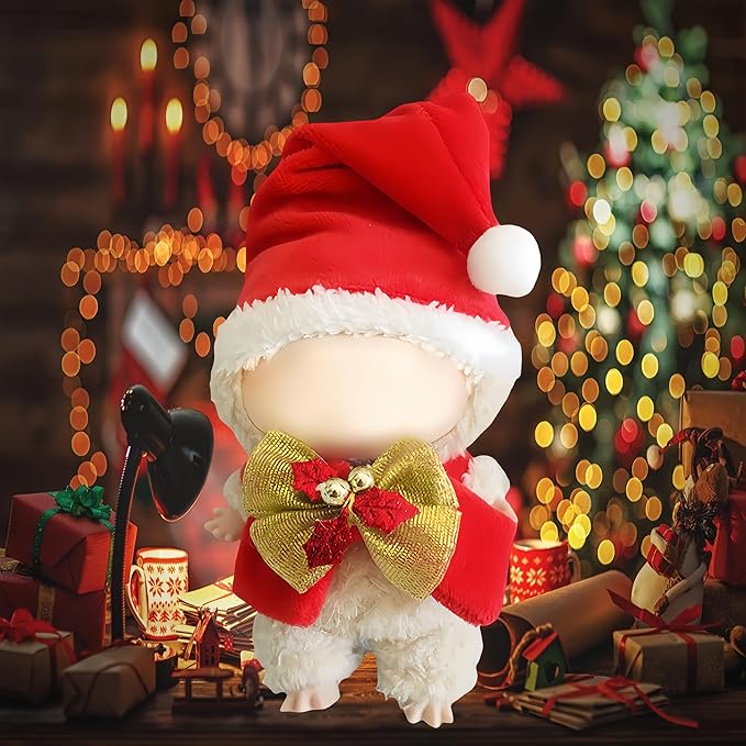 17cm Doll Clothes Set, 2-Piece Christmas Costume Clothes for Dolls Accessories Suit, Father Christmas Hat & Scarf Dress Up Outfit Compatible for Dolls 15cm /17cm, for Girls(No Doll)