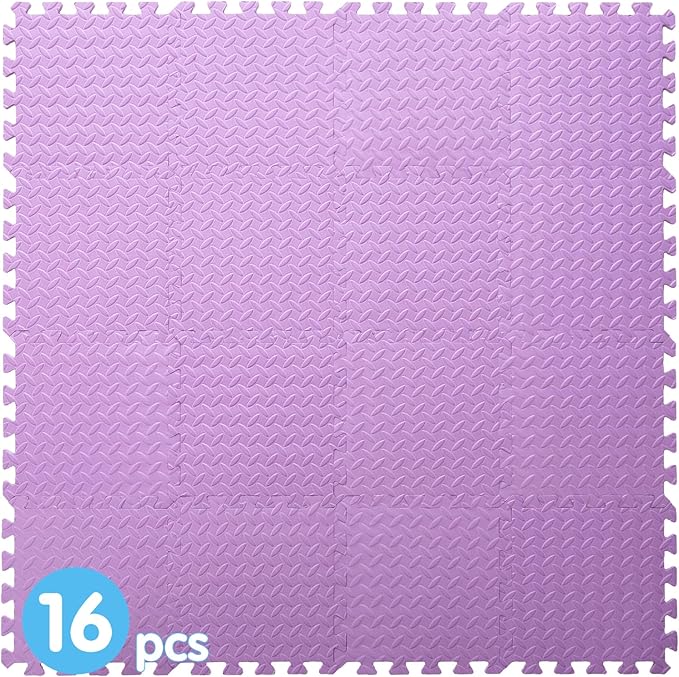 Coolcandy Foam Play Mat, 12"x12" Square Tiles - Non-Toxic, Soft, Thickened, Interlocking - Toddler Playmat for Playing, Exercise (Purple, 16 Tiles)