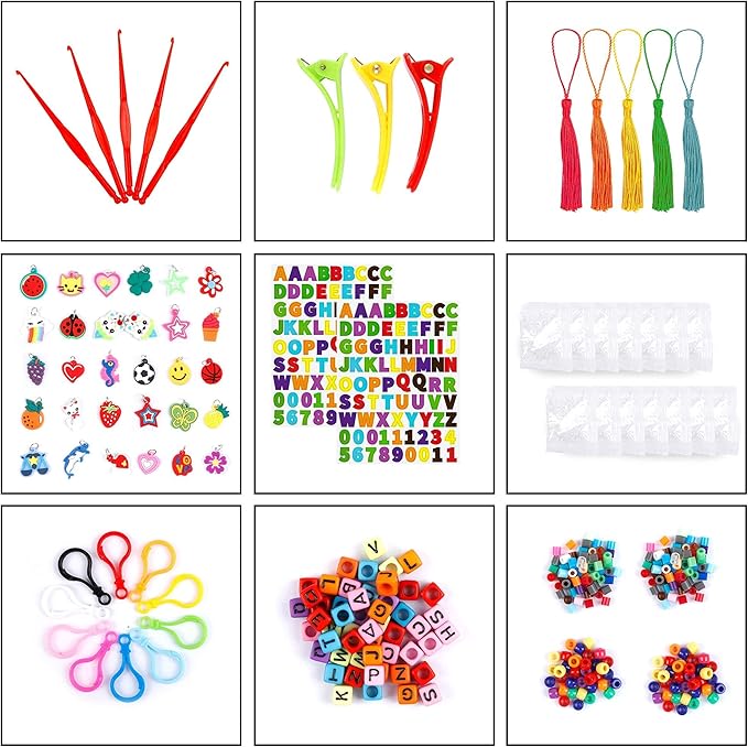 INSCRAFT Rubber Band Refill Kit, Over 11000 Rubber Bands, 28 Colors with Container, 600 Clips, 200 Beads, 52 ABC Beads, Premium Bracelet Making Refill Kit for Girls Kids