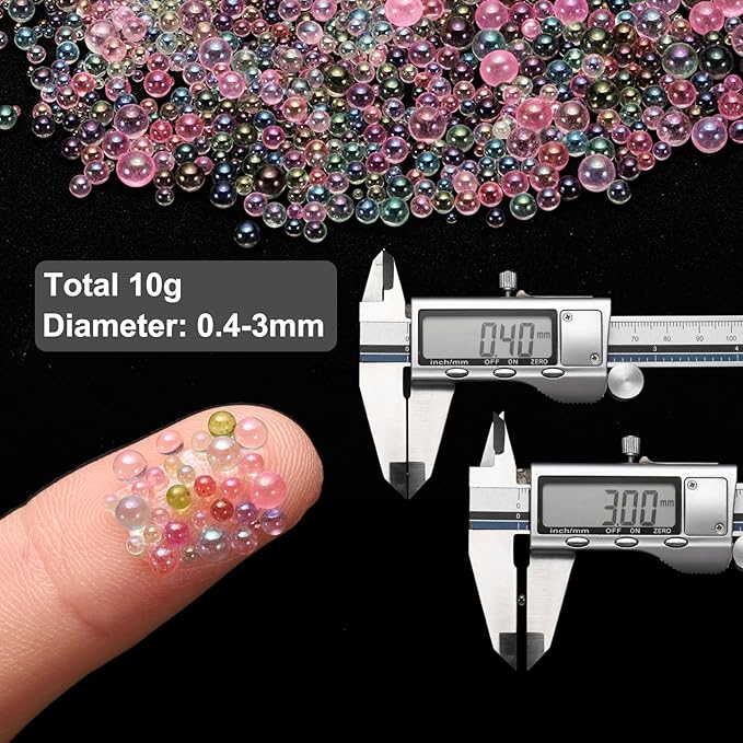 Iridescent Glass Tiny Bubble Beads, 0.4-3mm 10g No Hole Micro Mini Round Gray Pink Water Droplets Beads - Applications: for Resin Filler, Nail Art, Dollhouse Bath Tub