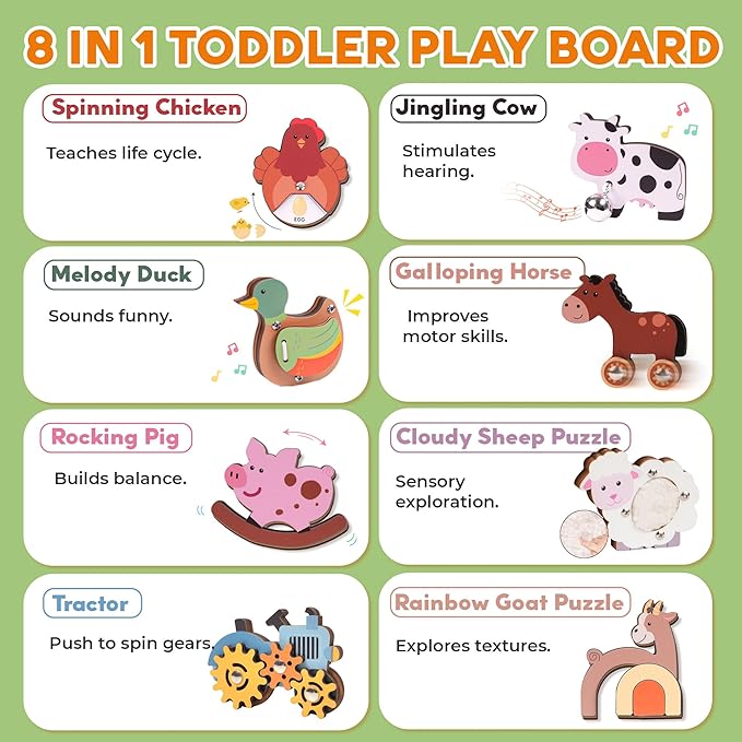Wooden Montessori Farm Puzzles for Toddlers 1-3 – Interactive Sensory Animal Toys with Textures & Sound -Educational Puzzle & Baby Gifts for Fine Motor Skills & Autism Friendly (8 Puzzles)