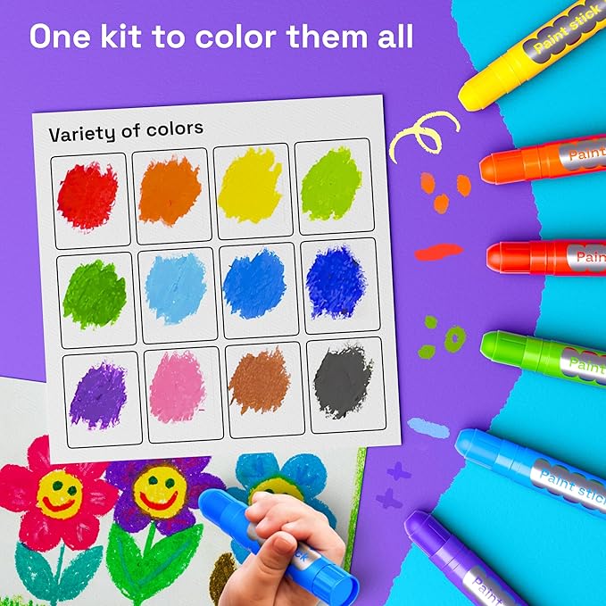 ARTISTRO 100% Washable Tempera Paint Sticks for Kids - 12 Non-toxic Paint Markers for Kids - Color Sticks with Twist Design