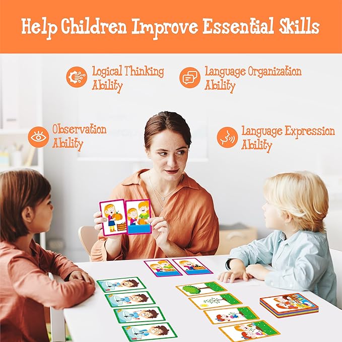 4-Scene Sequencing Cards, 72 Sequence Card Game for Preschool, Kids Learning Order and Logic, Speech Therapy Materials for Autism, Early Learning Activity-Storytelling, Social Skills,Sentence Building