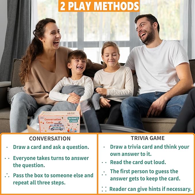 700 Prompts 6 Themes Conversation Cards and Trivia Game Fun for Adults and Kids - Perfect for Family Dinners, Road Trips, and More! (5” X 2” X 2”)