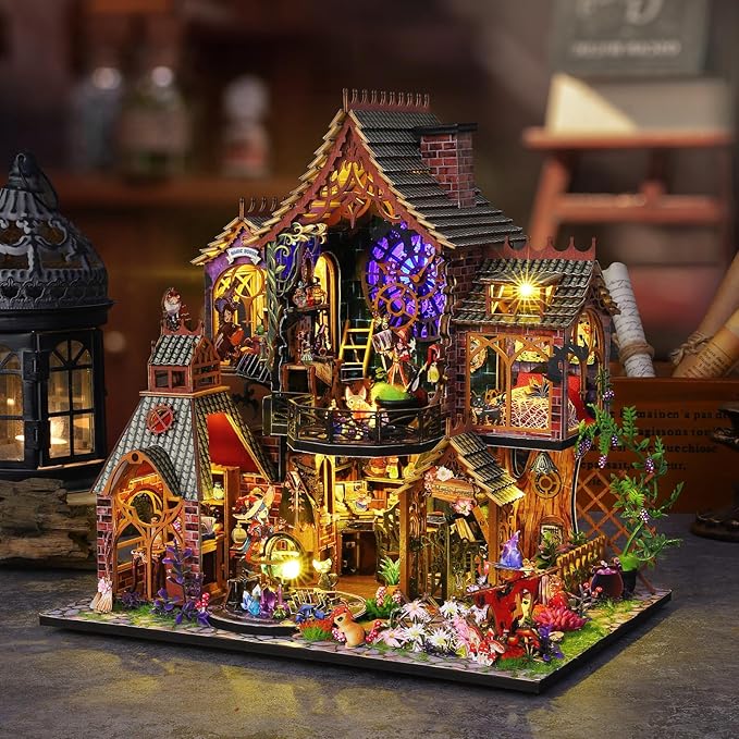 DIY Miniature House Kit,Tiny House Model Kit Dollhouse with Light & Tools, DIY Wooden Dollhouse Miniature Kit for Adults and Teens, Creative Craft Magic House Kit, Home Decor(Magic Spirit)