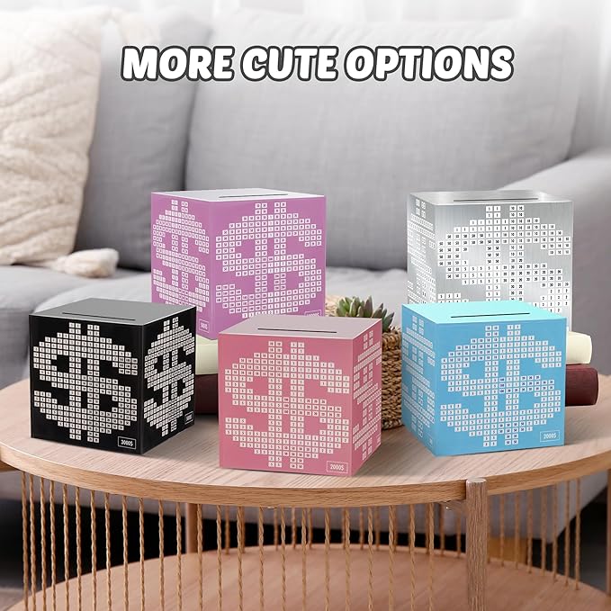 Primo Lines Piggy Bank for Adults Must Break to Open, with Savings Counter & Goal Tracker, Unbreakable Stainless Steel Money Box for 10K Challenge $3000 $5000, Kakeibo (4.72 Inch)