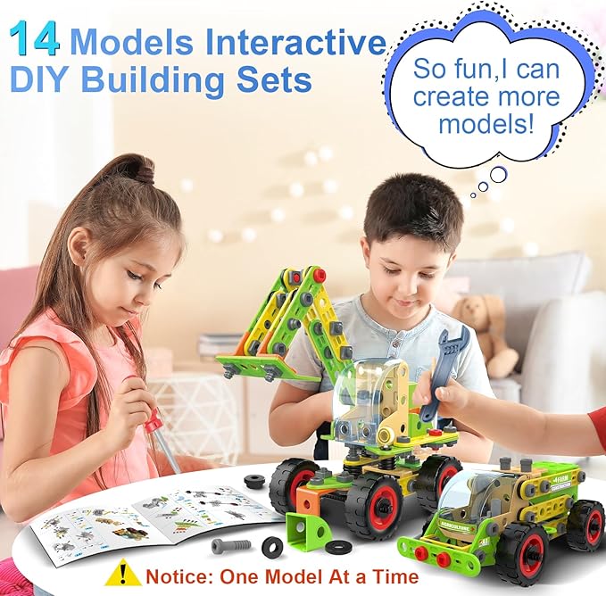 MOONTOY Building Stem Toy Set for 4 5 6 7 8 9+ Year Old Boy Birthday Gifts, STEM Toy Educational Engineering Kit, Building Toys for Kids Ages 4-8 5-7 6-8 Creative Games Boy(14 Models)