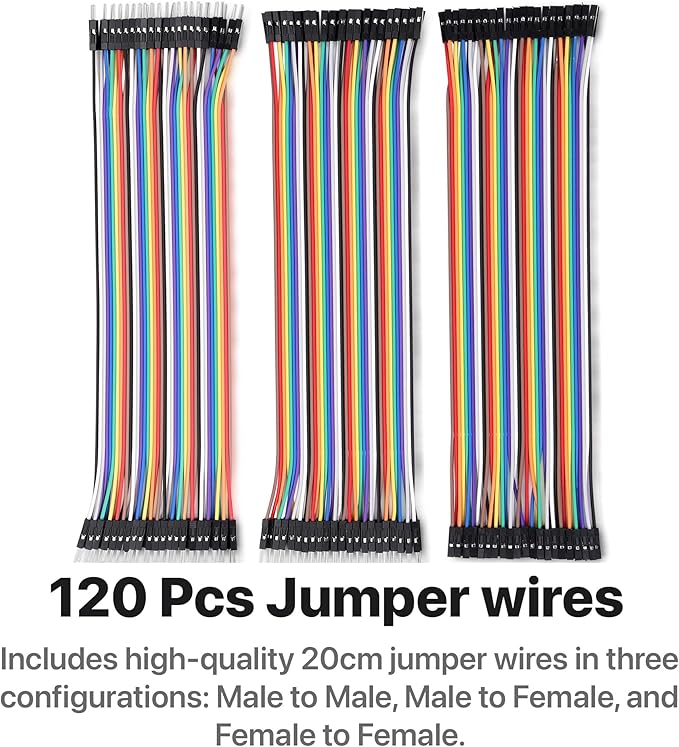 Electronics Starter Kit with 830-Point Breadboard Type-C Power Supply 120 Jumper Wires LEDs Sensors Resistors Capacitors Compatible with Arduino ESP32 STEM DIY Projects (400+ Pieces)