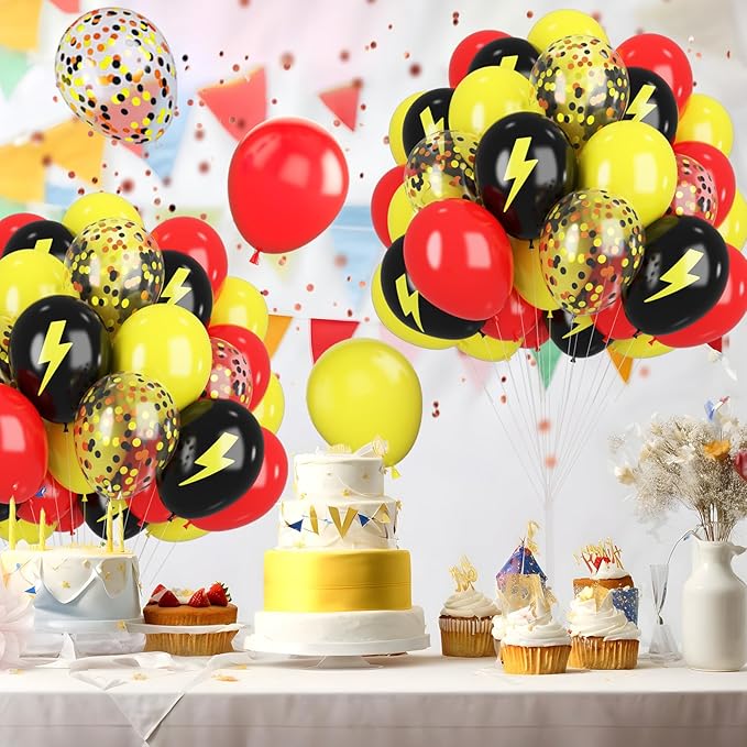 Red Black Yellow Balloons,12inch Balloons Lightning Printed Party Balloons Confetti Black Yellow Decoration for Boy Girls Cartoons Themed Party Birthdays Baby Showers Holiday Party
