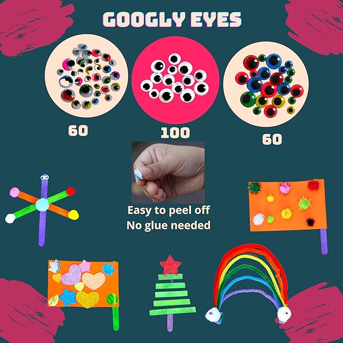 KiddlingKids Arts and Crafts Supplies Kits, DIY,Birthday Gifts, Home School, Toddler Kindergarten Activity Set, Pipecleaners, Pom Poms, Popsickle Sticks All in One for Boys and Girls Ages 4 5 6 7 8