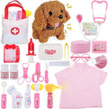 Toy Doctor Kit for Girls - TEUVO Pretend Play Doctor Set with Dog Toy, Carrying Bag, Stethoscope, Dress Up Costume - Toys Doctor Play Birthday Gift for Kids Toddlers 2 3 4 5 6 7 Year Old for Role Play