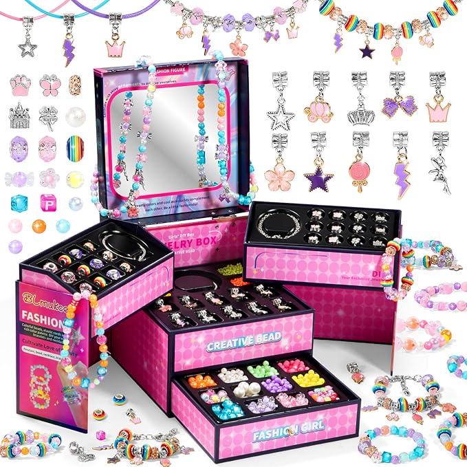 BLmukce Charm Bracelet Making Kit for Girls Ages 8-12, DIY Jewelry Making Kit & Craft Set with Beads, Charms & Necklace Supplies Birthday Christmas Gift for Kids 4-6 7 8 Years Old Girl