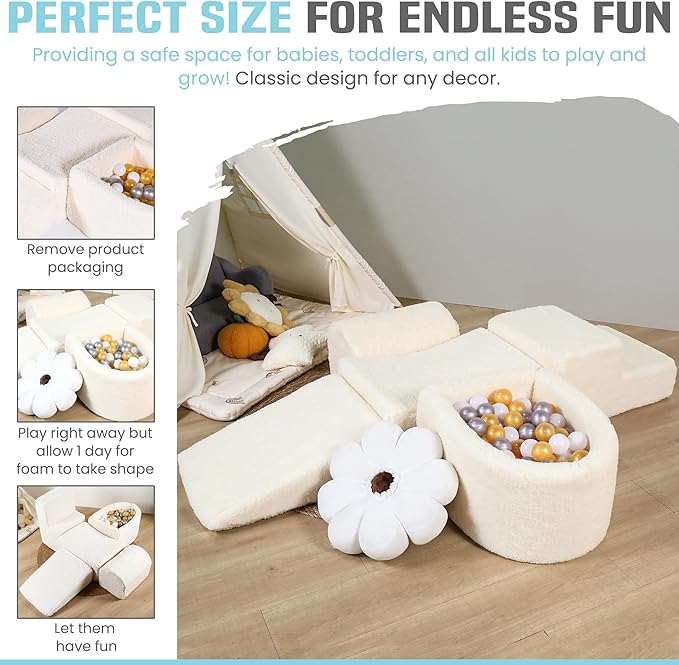 Foam Climbing Blocks for Babies & Toddlers – 5-Piece Soft Playset with High-Density Memory Foam & Lux Sherpa Cover – Indoor Climb and Crawl Activity Play Set for Motor Skills Development & Active Play