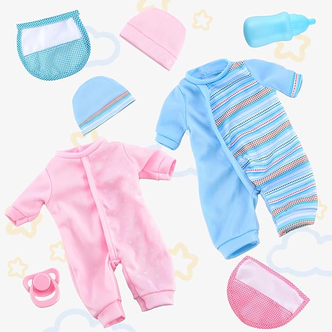 SMILESSKIDDO Twin Baby Dolls - 12 inch Two Soft Body Doll with Rompers, Hat and Pacifier, Doll Bibs, Dolls Play Set for 2 3 4 5 Year Old Boys and Girls Gift