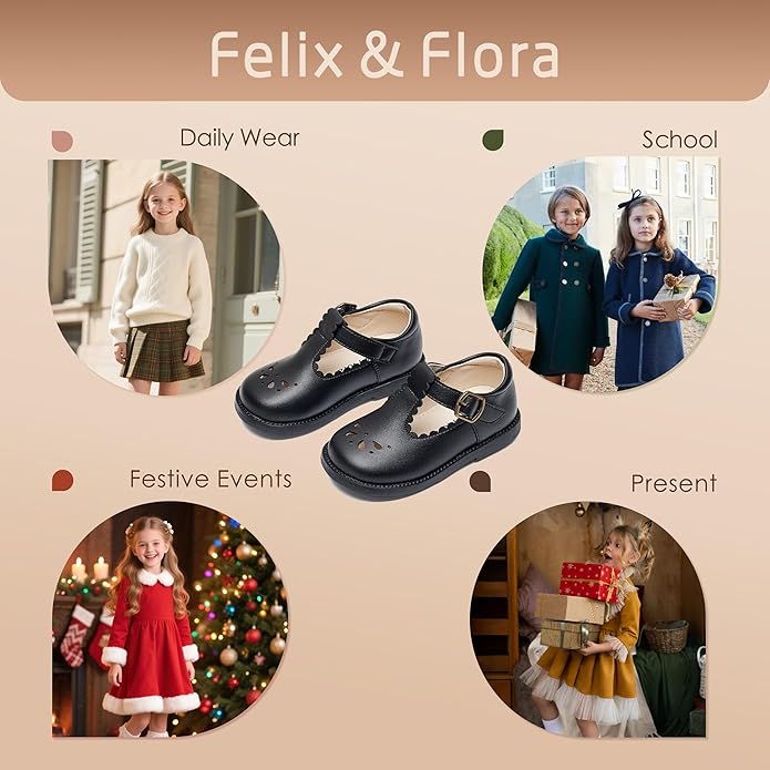 Felix & Flora Toddler Little Girl Mary Jane Dress Shoes - Ballet Flats for Girl Party School Shoes