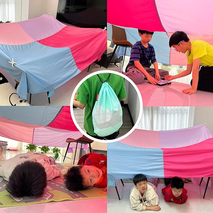 Magic Fort Building Kit for Kids with CPC Certification - Large Lightweight Blanket Fort Making kit and Clips - Portable Playhouse Play Tent Fort - Indoor/Outdoor Girls/Boys Toys Ages 4-5 6 7 8-12