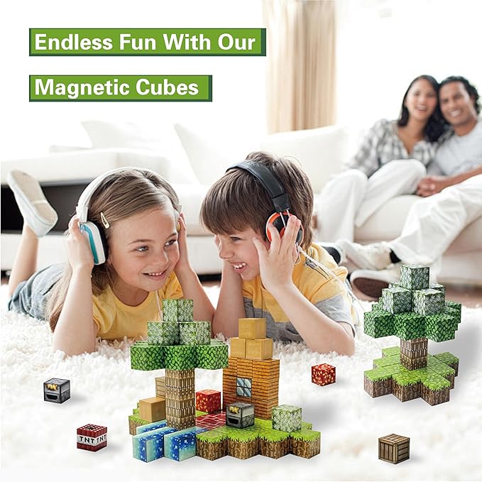 Magnetic Blocks - 120PCS Build Mine Magnet World Set w/Fidget Cubes, Educational Magnetic Tiles Building Toys for Boys & Girls, STEM Montessori Sensory Toys for Toddlers Kids Age 3+