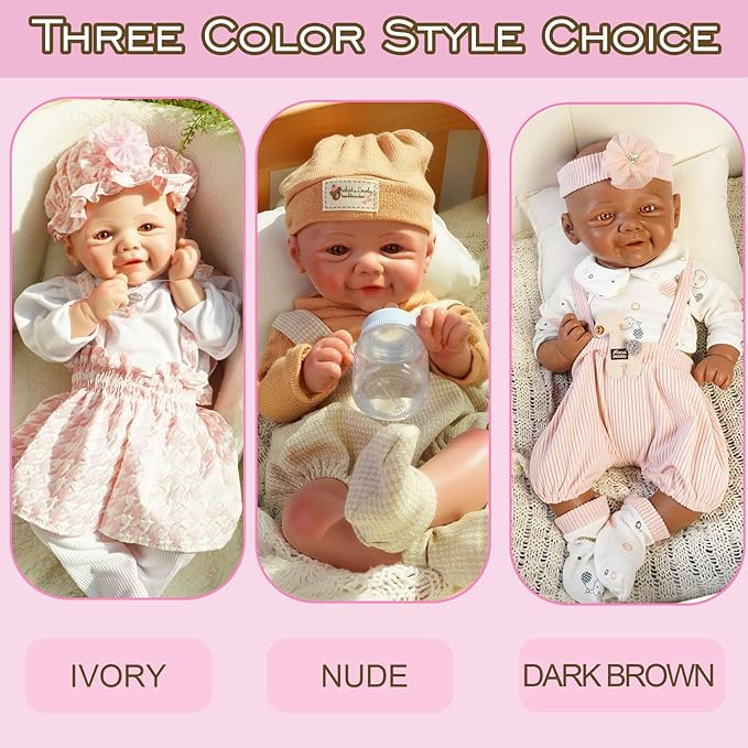 Full Silicone Baby Dolls,16.65 in Silicone Realistic Newborn Baby Doll, Non Vinyl 1:1 Lifelike Reborn Sleeping Dolls (Bella-Nude)