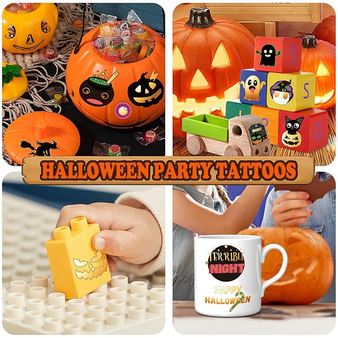 Halloween Temporary Tattoo, Pumpkin Bat Cat Ghost Witch Skull Cross Grave Fake Tattoos for Kids Women Men, 125 Styles Temporary Tattoos for Halloween Party Supplie Party Favors for Boys Girls