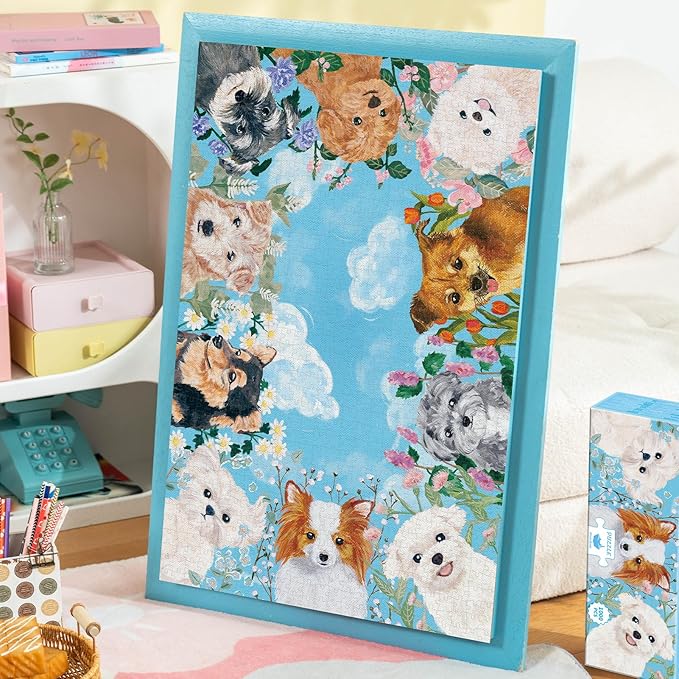 MOMIBOOK Puzzles for Adults 1000 Pieces Jigsaw Puzzles of Bow-Wow! Just Waiting for You!, Twinkle Laminate Painting Image Dog Challenging Impossible Puzzle Unique Party Christmas Birthday Gifts