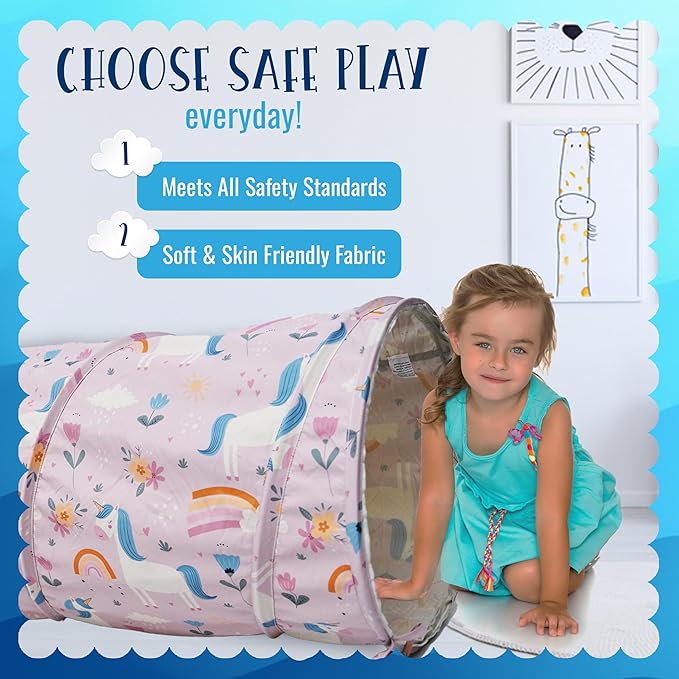 River & Aria Co Baby Play Tunnel - 6ft Indoor & Outdoor Pop Up Play Tunnel for Toddlers 2-6 - Interactive Hide-and-Seek Crawling Tunnels for Children (Unicorn Tunnel)