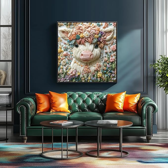 Crystal Highland Cow 500 Piece Puzzles for Adults Cute Cow Flower Animal Jigsaw Puzzles 500 Pieces Highland Cow Diamond Art Difficult Unique Family Challenging Puzzle (20"x20")