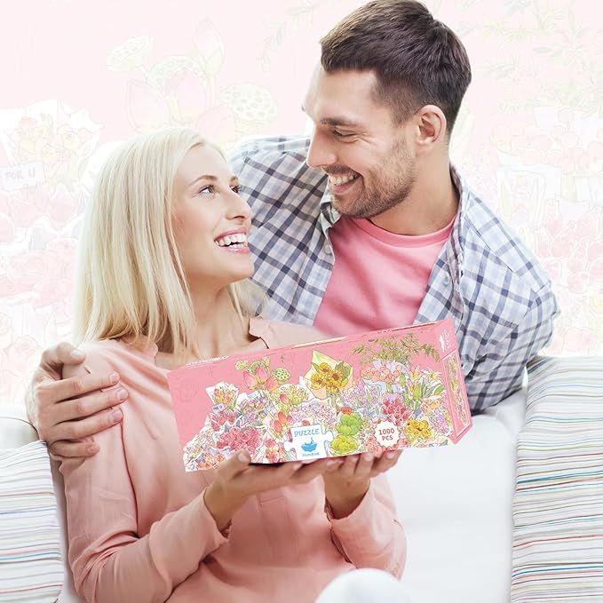 MOMIBOOK 1000 Piece Puzzle for Adults Jigsaw Puzzles of All Flowers Come to You, Painting Image Difficult Challenging Hard Impossible Puzzle Unique Funny Party Valentine's Christmas Birthday Gifts