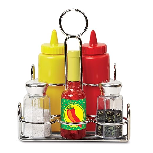 Melissa & Doug 6-Piece Condiments, Play Food Set with Kids Play Kitchen Accessories, Preschool Learning Toys for Girls & Boys 3+
