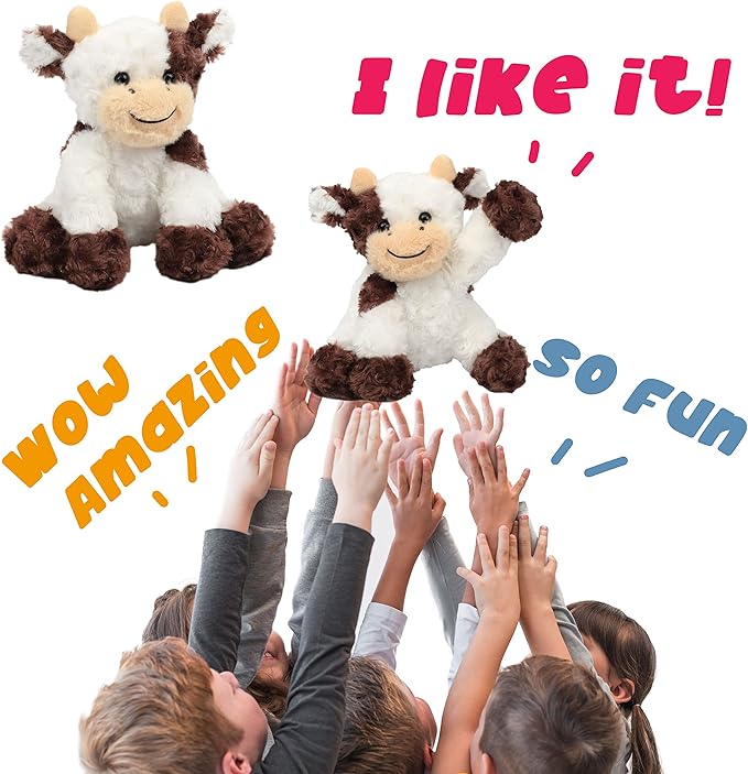 Hopearl Adorable Plush Cow Toy Floppy Dairy Cattle Soft Stuffed Animal Cute Birthday Gifts for Boys Girls Kids Toddlers, Brown, 9''