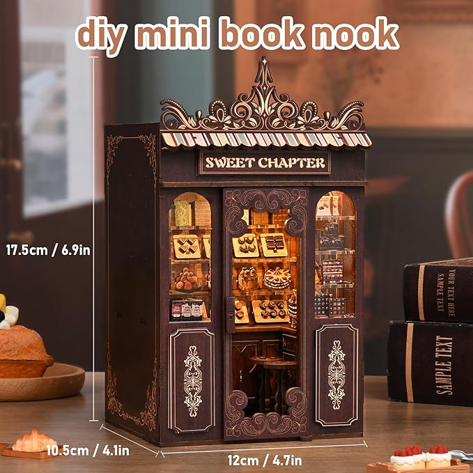 DIY Miniature House Kit, Mini House Building Kit, DIY Book Nook Kit, Tiny Model House for Adults to Build, Beginner 3D Wooden Book Nook, for Family Friends (Sweet Chapter)