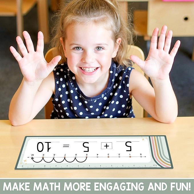 26 Pack Rainbow Boho Number Line Dry Erase Boards Cards, 14"x4" Double-Sided, Math Manipulatives for Kids-Student, Kindergarten Elementary Special Education 1st Grade Classroom Must Haves