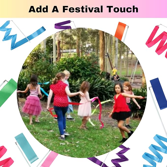 Ribbon Dancing Wands 20pcs Pack, Party Favor for Girls Birthday Party Supplies, Gymnastic Party Favors for Kids Outdoor Games (Mixed Color with White Handle, 20pcs set)
