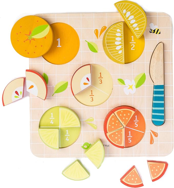 Tender Leaf Toys - Citrus Fractions - Math Learning Wooden Toys, Sorting Toys - Educational Game for 18m+