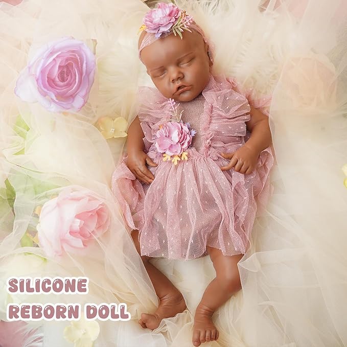 Full Silicone Reborn Baby Doll, 18 Inch Lifelike Newborn Girl, Reborn Baby Dolls Silicone Full Body Sleeping for Therapy & Memory Keepsake