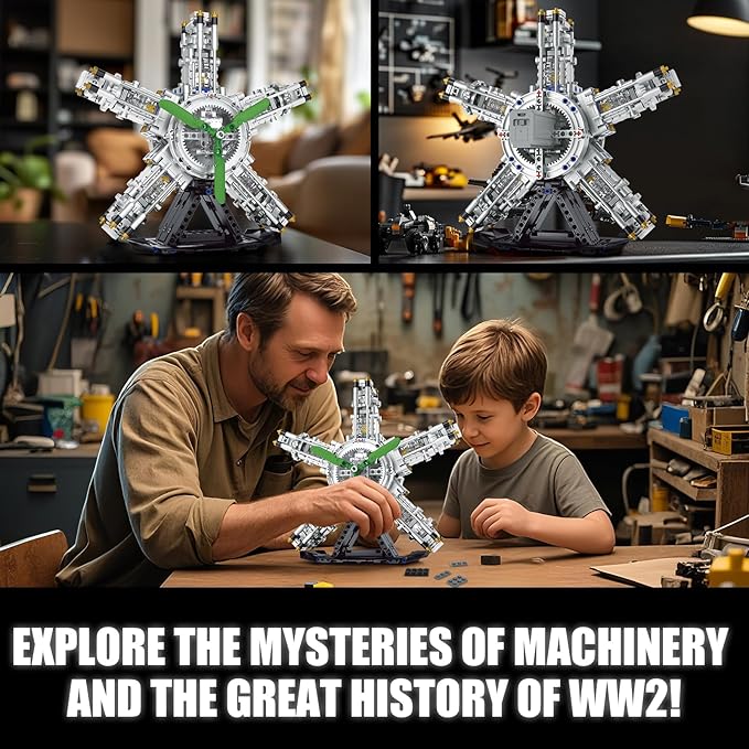 5-Cylinder Radial Engine Building Set, Build Your Own Mini Military Plane Engine Model Kit That Runs, Compatible with Lego WW2, STEM Toy Gifts for Adults & Kids Boys 8-14 (863 PCS)