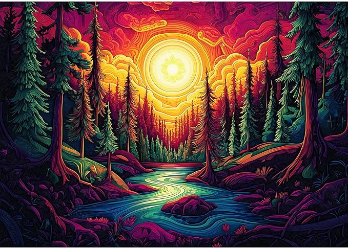 Forest Landscape Jigsaw Puzzles for Adults 1000 Pieces Sunset Scene River Tree Puzzle Challenging Difficult Puzzles Nature Art Family Challenging Funny Puzzle Perfect for Game Nights (27.5"X19.6")