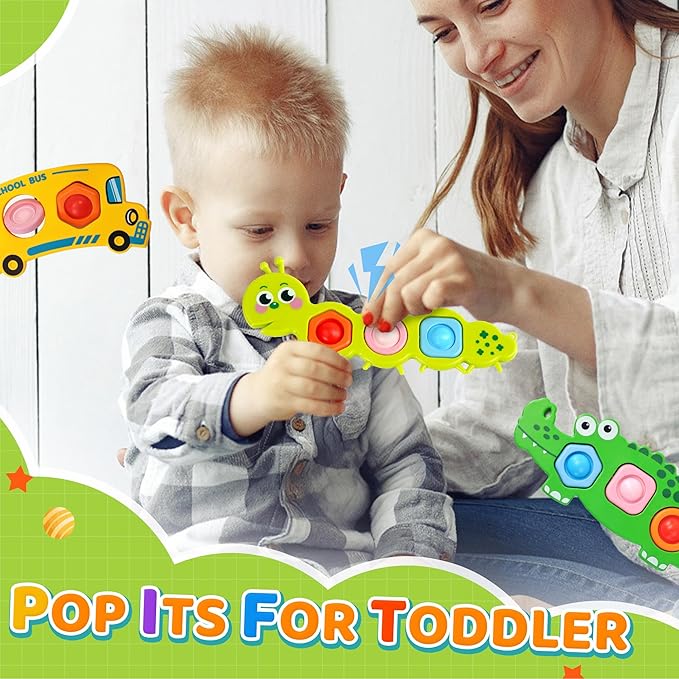 Christmas Stocking Stuffer 3PC Fidget Popper Sensory Toys for Toddlers, Party Favor Goodie Bags Airplane Travel Activities Pop it Fidget Toys Autism Gifts for 12+ Month Babies 1 2 3 Year Old