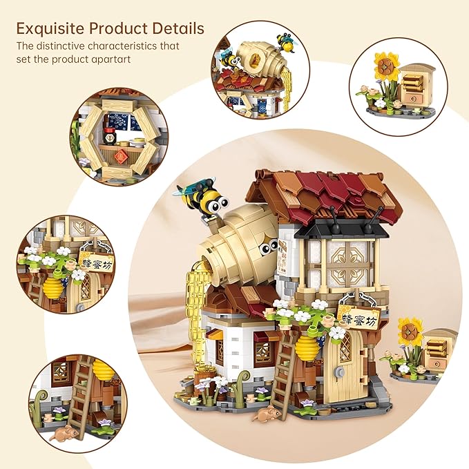 Mini Bricks Honey Workshop Building Blocks, Simulation Architecture Toy for Girls and Boys Ages 6+ - Gift Easter, Birthday, Christmas (1242 PCS)