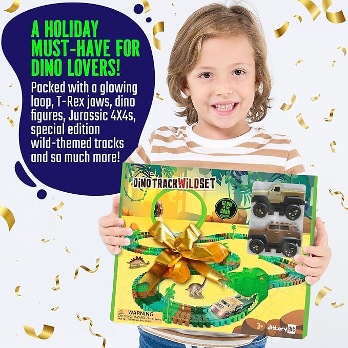 JITTERYGIT Race Track Set Glow in The Dark Track Toy for Boys & Girls Age 3, 4, 5, 6 and 7 (Dino Track Glow Loop)